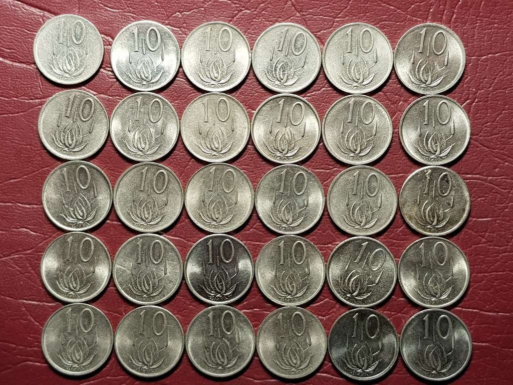 A Lot Of 30 x 1989 RSA Nickel 10 cent coins - [Bid per coin to take all]