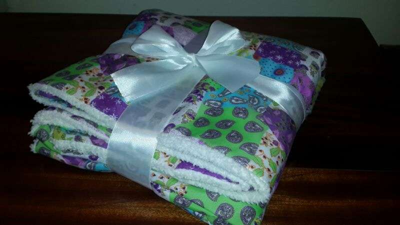 STUNNING PURPLE COTTON AND FLUFFY FREECE BABY BLANKET