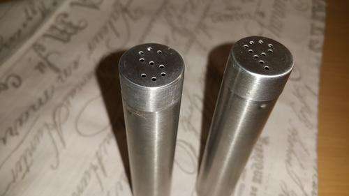 AN AWESOME STAINLESS STEEL SALT AND PEPPER SET WITH LIDS!!!!!