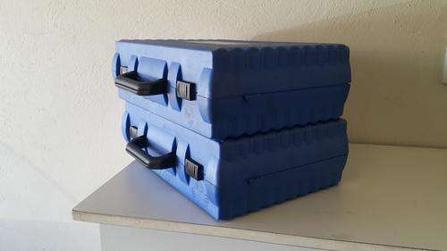 2 AWESOME BLUE KIDDIES PLASTIC BOX BAGS/SUITCASES!!!!