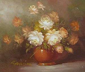 AN ORIGINAL OIL ON BOARD - ROSES BY ROBERT COX