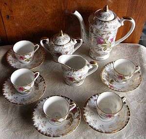 SUBLIME - GORGEOUS ROSE DECORATED TEA / COFFEE SET - 5 DUOS - MILK JUG AND SUGAR POT AND TEAPOT