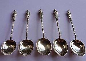 FANTASTIC FIVE BIRMINGHAM HALLMARKED SILVER APOSTLE SPOONS - 1902
