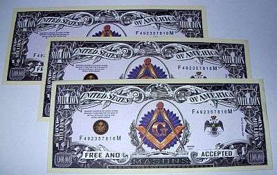 ONE MILLION DOLLAR FREEMASONRY NOVELTY BILLS X 3