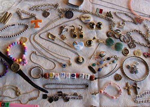 OVER 50 JEWELRY ITEMS - BRACELETS / RINGS / NECKLACES / BADGES ETC ETC