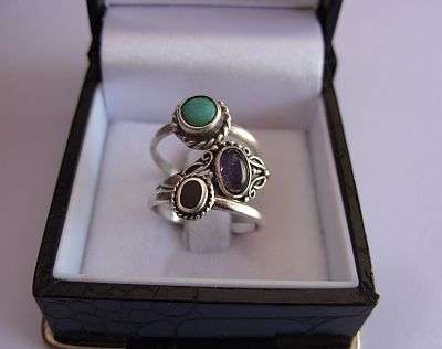 THREE PETITE STERLING SILVER RINGS , EACH SET WITH SOME FLAVA !!