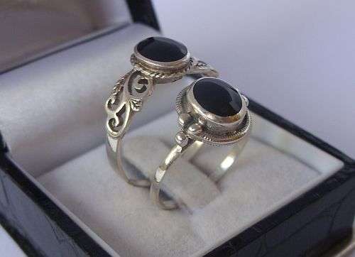 WICKED OFFER !!! TWO STERLING SILVER RINGS SET WITH ONYX !!! BID FOR BOTH !!!