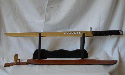 WICKED !! CHINESE FIGHTING SWORD WITH FAUX LEATHER SHEATH !!! LAST ONE !!!!