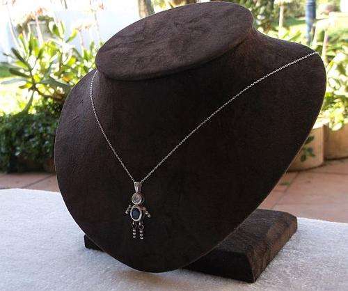 TOO COOL !! A FACETED STONE SET STERLING SILVER PENDANT PLUS A STERLING SILVER NECKLACE ...MANNETJIE