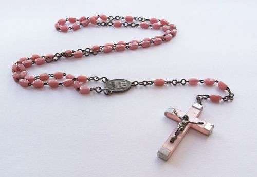 AN EYE CATCHING VINTAGE ROSARY FROM FRANCE ....UNUSUAL PINK !!