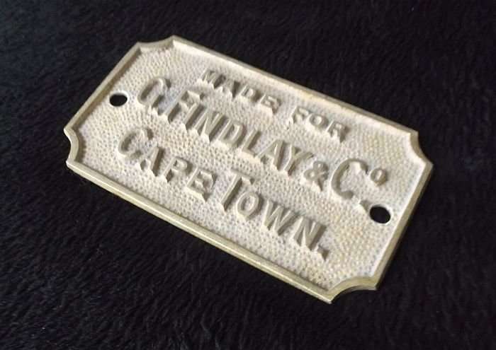 A GREAT LITTLE PIECE OF HISTORY !! AN OLD BRASS PLAQUE MADE FOR G.FINDLAY & CO CAPE TOWN !!!!!!!!!!