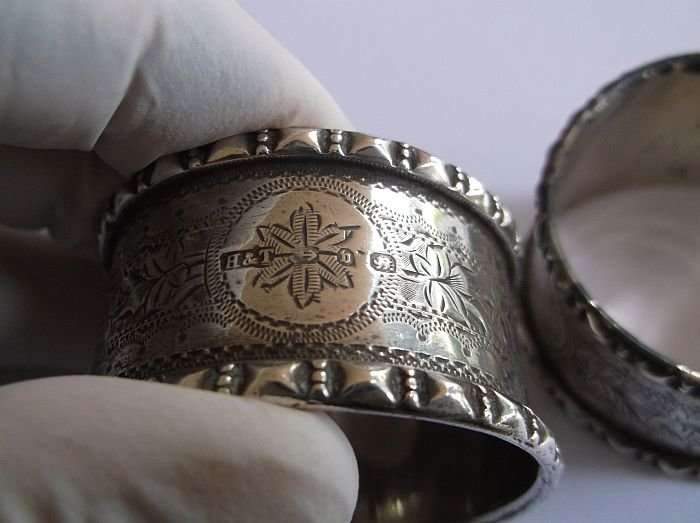 A MARVELOUS SOLID STERLING SILVER PAIR OF NAPKIN RINGS ...RARE 19TH CENTURY PIECES...GOOD WEIGHT !!