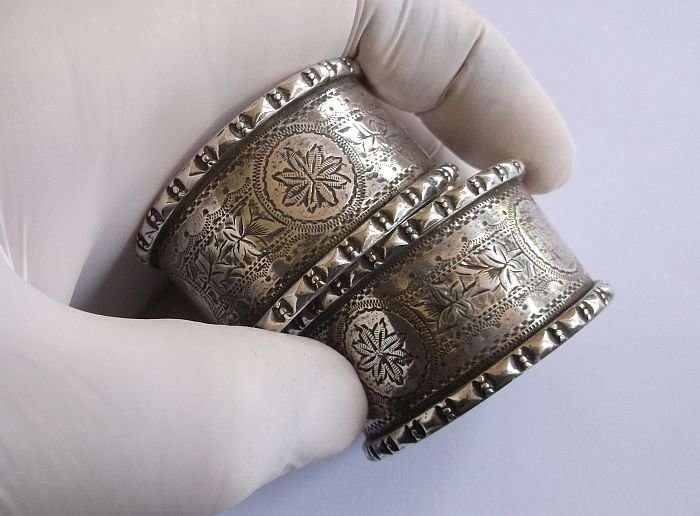 A MARVELOUS SOLID STERLING SILVER PAIR OF NAPKIN RINGS ...RARE 19TH CENTURY PIECES...GOOD WEIGHT !!