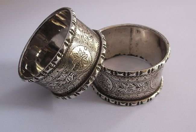 A MARVELOUS SOLID STERLING SILVER PAIR OF NAPKIN RINGS ...RARE 19TH CENTURY PIECES...GOOD WEIGHT !!