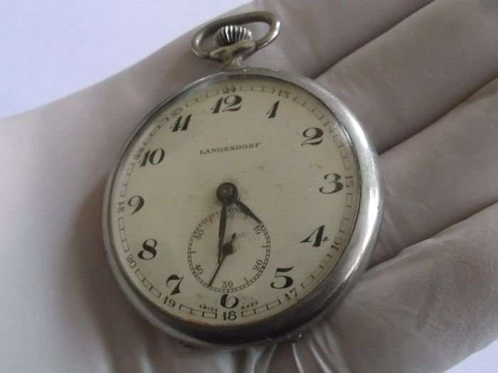 A RARE OLD SWISS MADE POCKET WATCH BY LANGENDORF ...WORKS PERFECTLY...GREAT FIND !!!