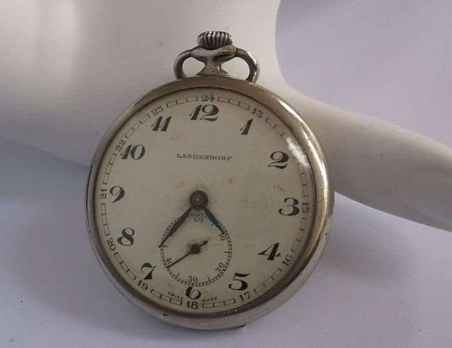 A RARE OLD SWISS MADE POCKET WATCH BY LANGENDORF ...WORKS PERFECTLY...GREAT FIND !!!