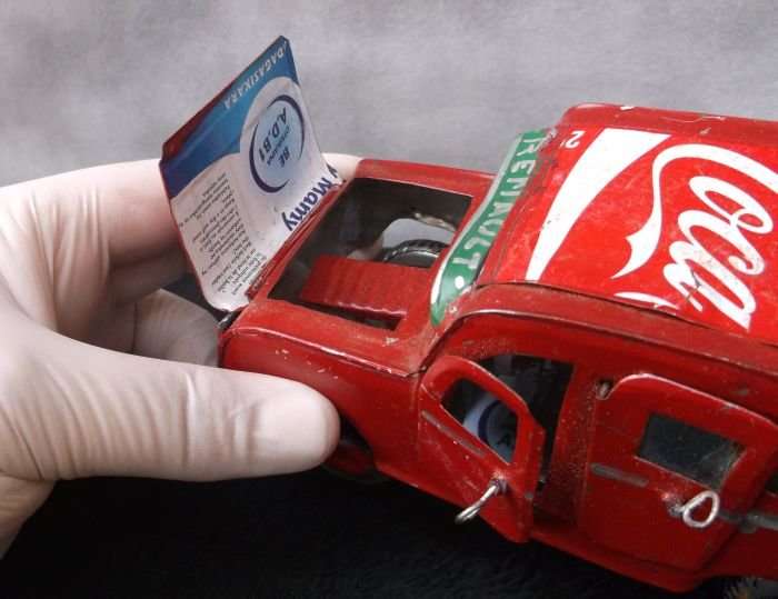 A VINTAGE HAND MADE TIN METAL CAR ORNAMENT ...OPENING DOORS AND BONNET ...AFRICAN ART