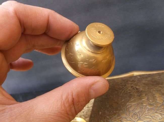 MADE IN BRITISH INDIA ...A RARE SOLID BRASS 4 PIECE SMOKERS SET