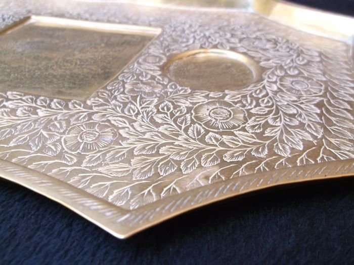 MADE IN BRITISH INDIA ...A RARE SOLID BRASS 4 PIECE SMOKERS SET