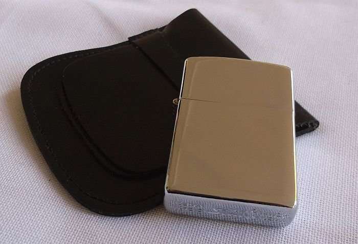 AN AWESOME ZIPPO LOOK WIND PROOF LIGHTER PLUS GENUINE LEATHER POUCH ...NEW OLD STOCK !!