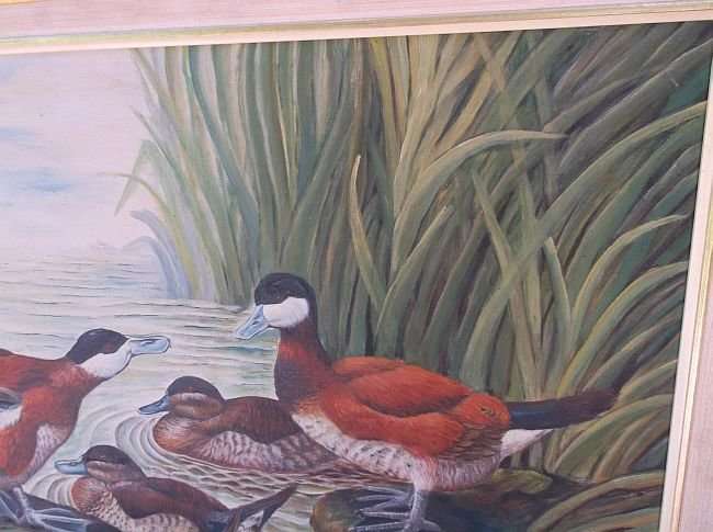 A BEAUTIFUL ORIGINAL OIL ON BOARD DEPICTING DUCKS AT A POND SIGNED BY THE ARTIST R. ALAN