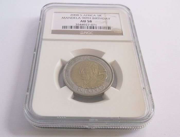 AWESOME NELSON MANDELA YEAR 2008 NGC GRADED COIN - SMILING FACE  - AU 58
