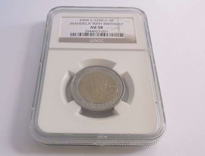 AWESOME NELSON MANDELA YEAR 2008 NGC GRADED COIN - SMILING FACE  - AU 58