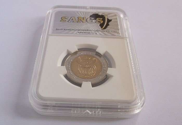 SUPERB NELSON MANDELA YEAR 2008 SANGS GRADED COIN - SMILING FACE - MS 66