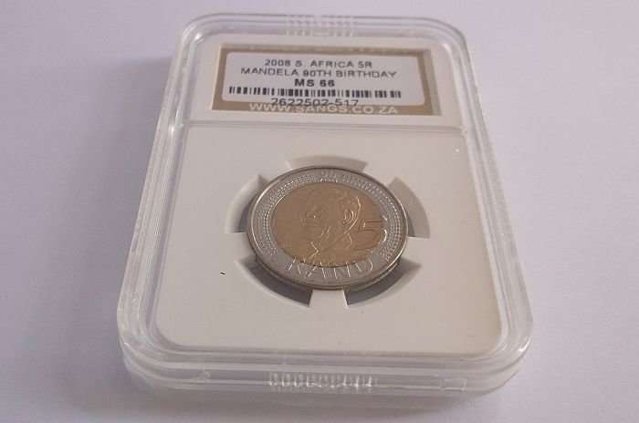 SUPERB NELSON MANDELA YEAR 2008 SANGS GRADED COIN - SMILING FACE - MS 66