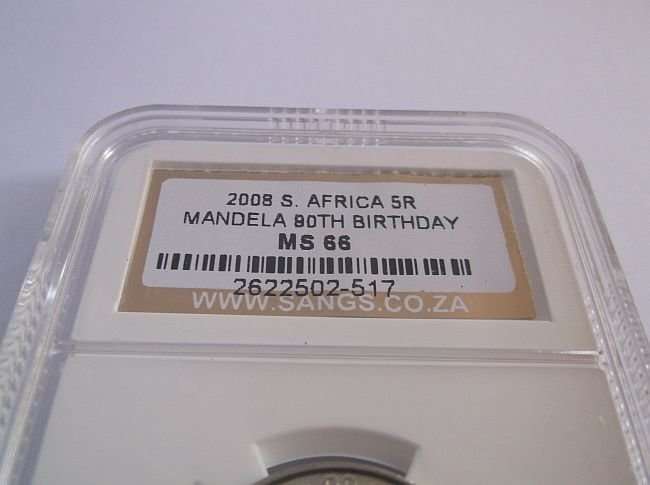 SUPERB NELSON MANDELA YEAR 2008 SANGS GRADED COIN - SMILING FACE - MS 66
