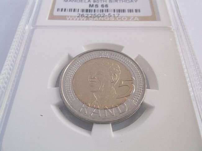 SUPERB NELSON MANDELA YEAR 2008 SANGS GRADED COIN - SMILING FACE - MS 66