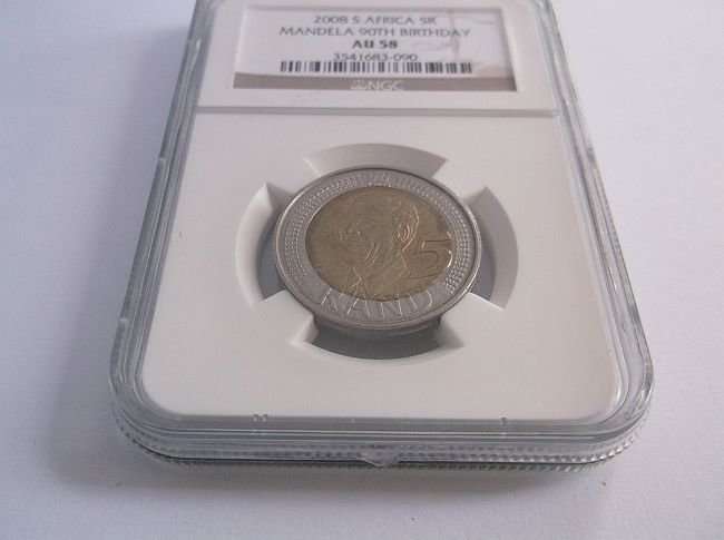 AWESOME NELSON MANDELA YEAR 2008 NGC GRADED COIN - SMILING FACE  - AU 58