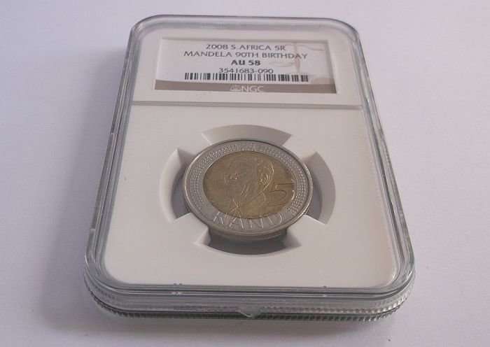 AWESOME NELSON MANDELA YEAR 2008 NGC GRADED COIN - SMILING FACE  - AU 58