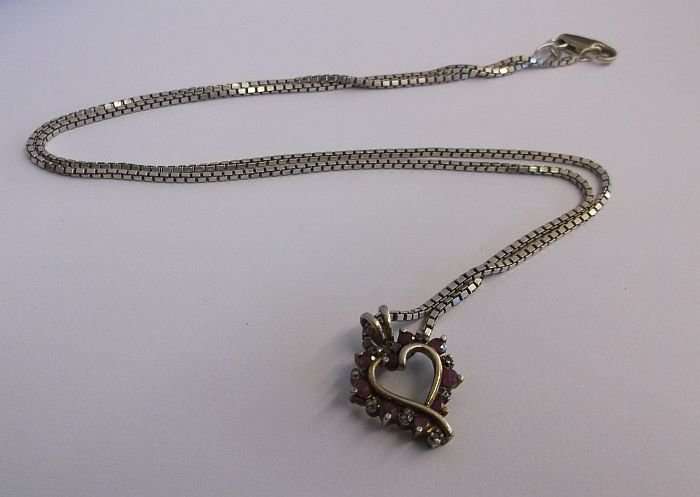 A LONG RECTANGULAR LINK STERLING SILVER NECKLACE PLUS A GOLD ACCENTUATED STERLING SILVER PENDANT !!!