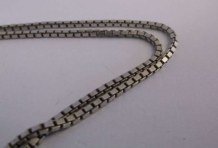 A LONG RECTANGULAR LINK STERLING SILVER NECKLACE PLUS A GOLD ACCENTUATED STERLING SILVER PENDANT !!!
