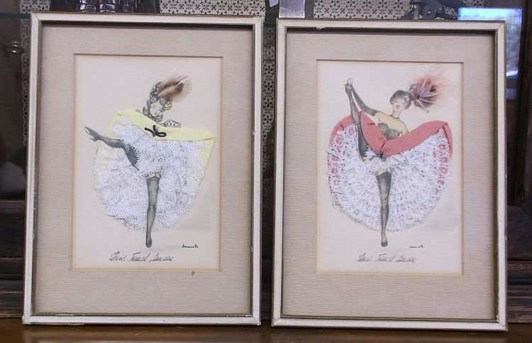 TWO EYE CATCHING VINTAGE MULTI MEDIA "ARTWORKS" AFTER FRENCH ARTIST JANICOTTE.....