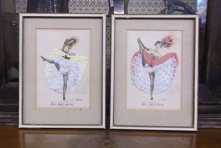 TWO EYE CATCHING VINTAGE MULTI MEDIA "ARTWORKS" AFTER FRENCH ARTIST JANICOTTE.....