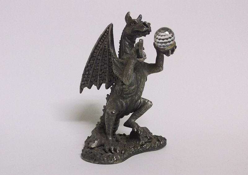 A fabulous Pewter statue entitled " THE DRAGON OF THE MOON " with crystal ball...AWESOME !!