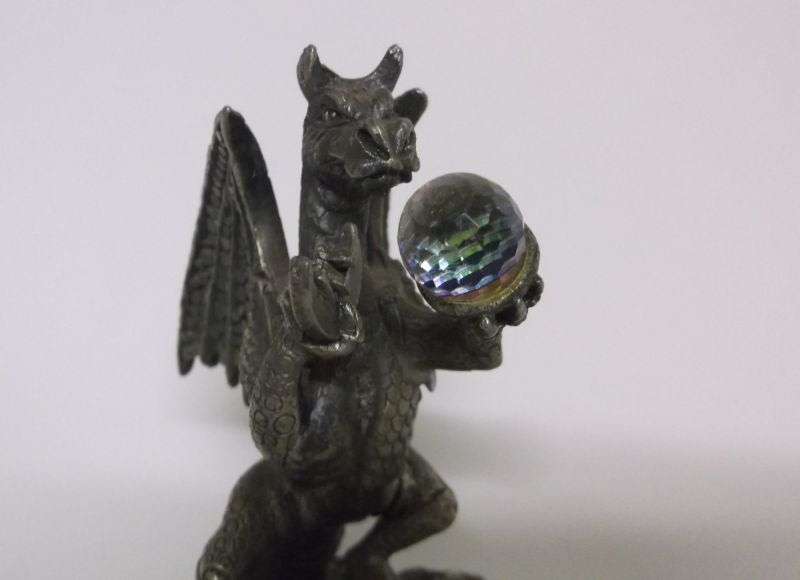 A fabulous Pewter statue entitled " THE DRAGON OF THE MOON " with crystal ball...AWESOME !!