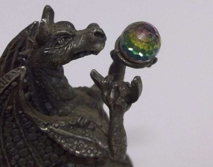 A fabulous Pewter statue entitled " THE DRAGON OF THE MOON " with crystal ball...AWESOME !!