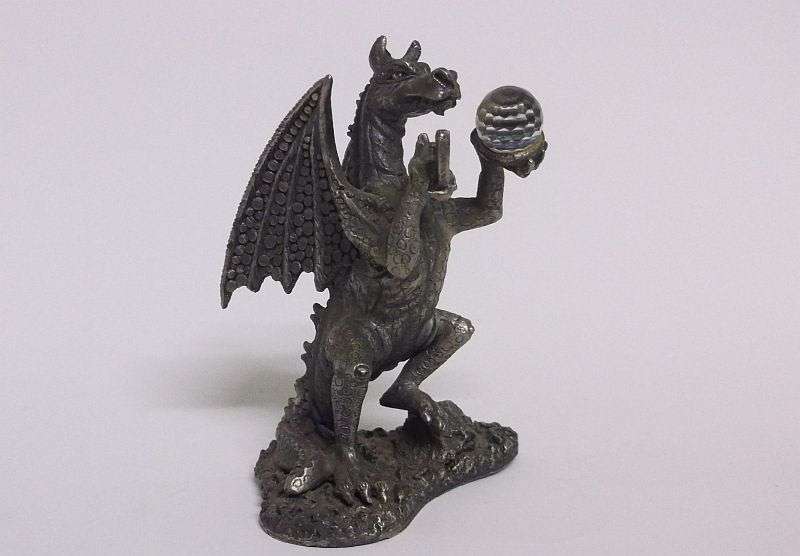 A fabulous Pewter statue entitled " THE DRAGON OF THE MOON " with crystal ball...AWESOME !!