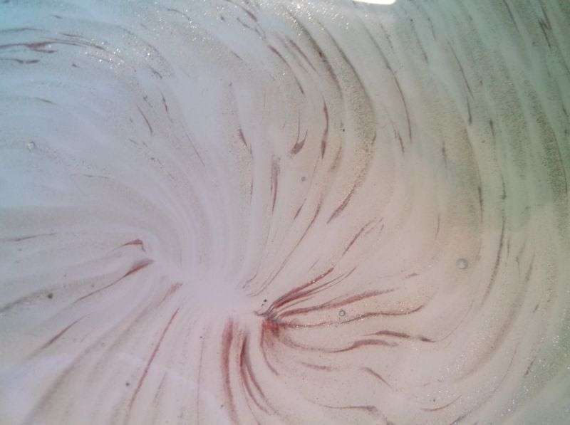 A PHENOMENAL VINTAGE 1950`S MURANO GLASS ASHTRAY WITH OPAQUE OUTER AND GOLDEN FLAKE SWIRL INNER