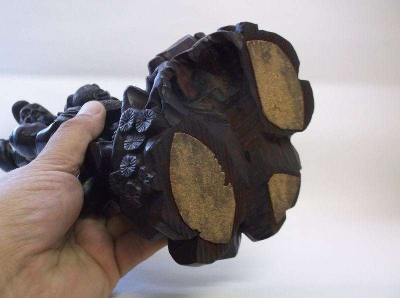 A RARE ORIENTAL ANTIQUE HAND CARVED WOODEN STATUE OF A FISHERMAN WITH HIS APPRENTICE ...AWESOME !!!!