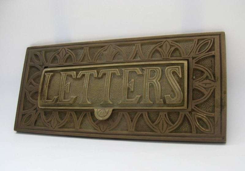 A STUNNING OLD BRONZE LETTERS SLOT WITH FLIP UP COVER AND EYE CATCHING DETAIL ...WOW !! WOW !!