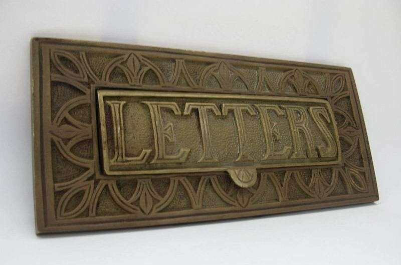 A STUNNING OLD BRONZE LETTERS SLOT WITH FLIP UP COVER AND EYE CATCHING DETAIL ...WOW !! WOW !!