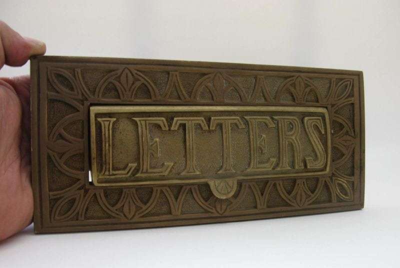 A STUNNING OLD BRONZE LETTERS SLOT WITH FLIP UP COVER AND EYE CATCHING DETAIL ...WOW !! WOW !!