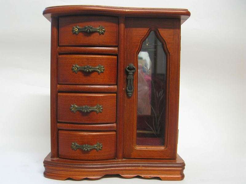 A TOTALLY STUNNING VINTAGE JEWELRY "BOX" IN THE SHAPE OF A WARDROBE ...REAL WOOD ...GREAT DETAIL !!!