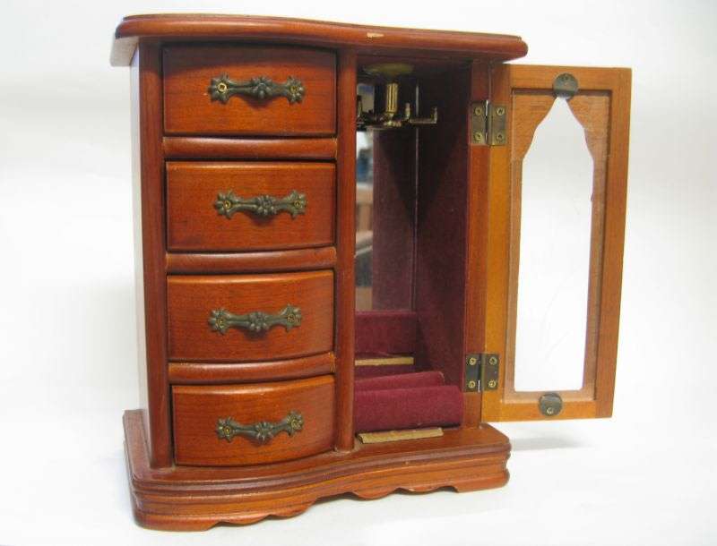 A TOTALLY STUNNING VINTAGE JEWELRY "BOX" IN THE SHAPE OF A WARDROBE ...REAL WOOD ...GREAT DETAIL !!!