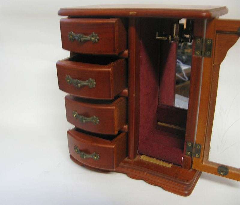 A TOTALLY STUNNING VINTAGE JEWELRY "BOX" IN THE SHAPE OF A WARDROBE ...REAL WOOD ...GREAT DETAIL !!!