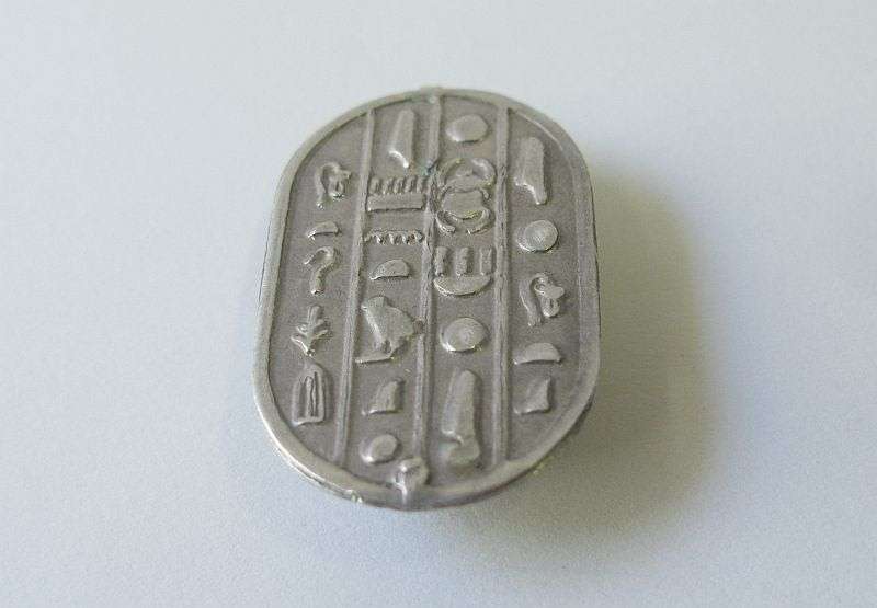 WOW !! RARE FIND !! A STUNNING VINTAGE EGYPTIAN SILVER SCARAB PENDANT WITH BLUE INSETS ....REVIVAL
